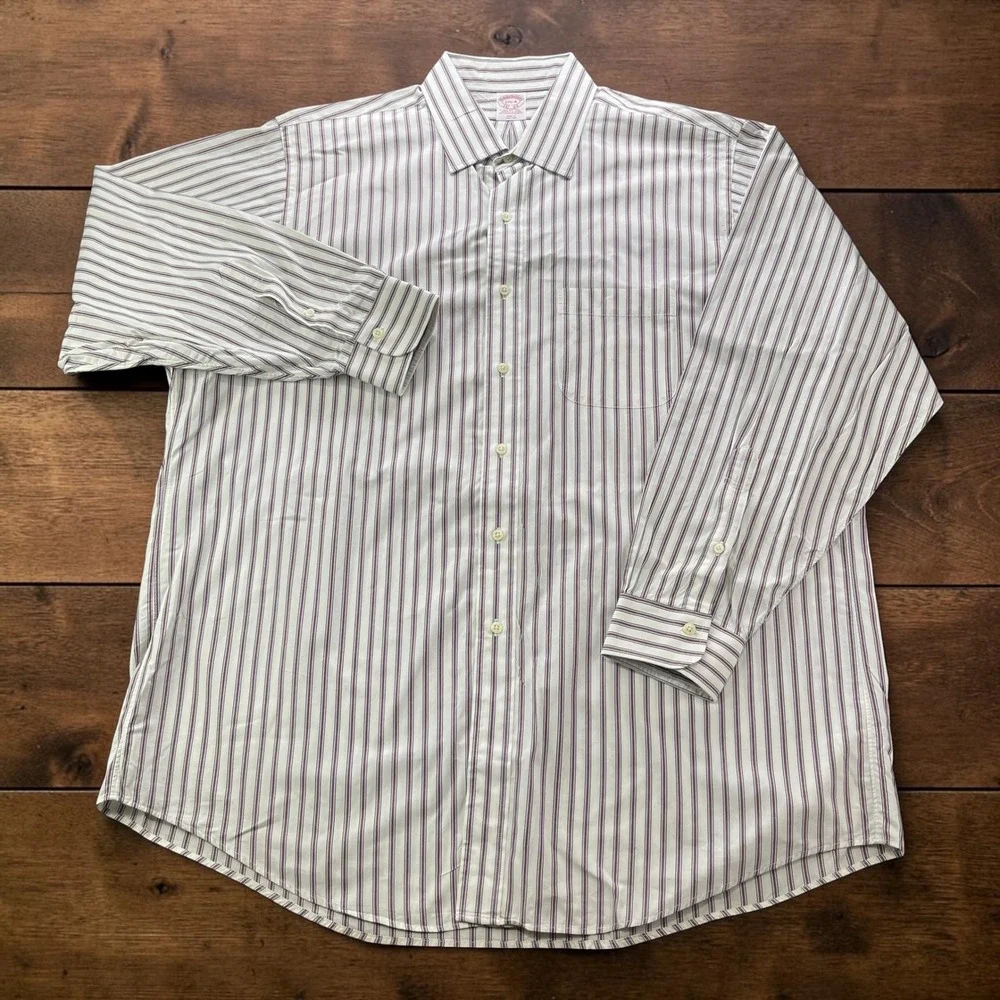 Vintage Brooks Brothers Mens 17.5-4 Striped Button Down Shirt White Burgundy